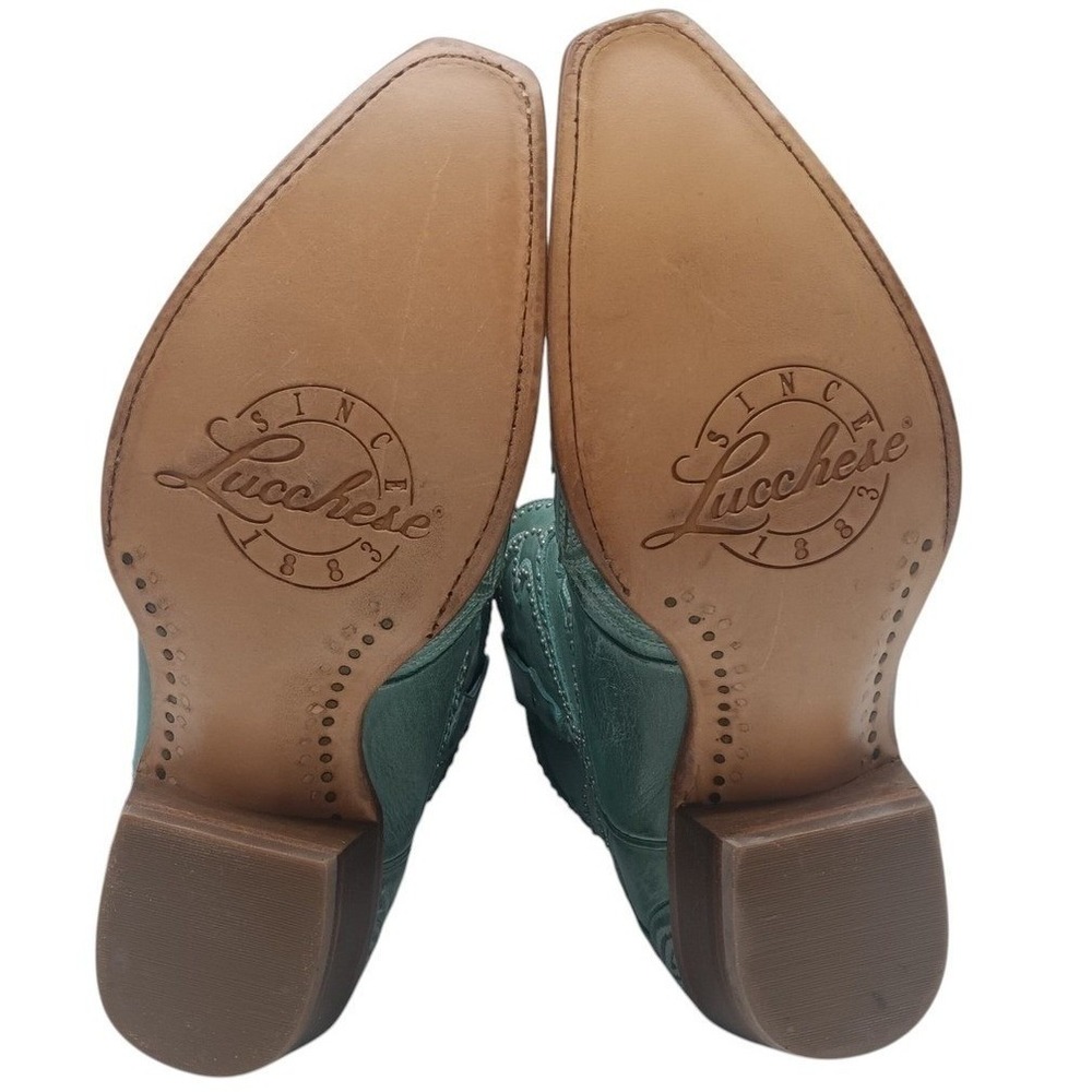 Lucchese M4977 Women's 7.5 B Turquoise Teal Leather Studded Western Boots NOS - Picture 13 of 16